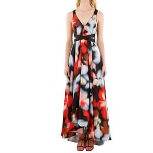 NEW ESPECIA alejandra haze maxi dress with cris cross tie in red